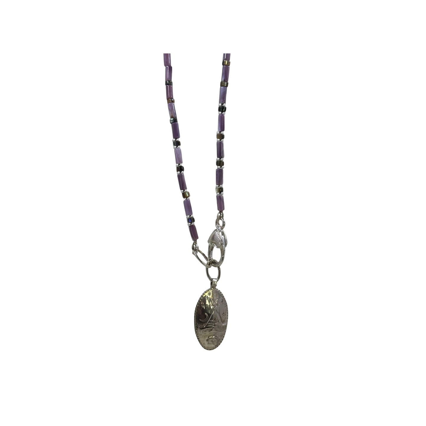 Wampum & Paua necklace with silver pendant featuring Tipi