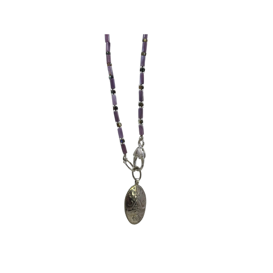 Wampum & Paua necklace with silver pendant featuring Tipi